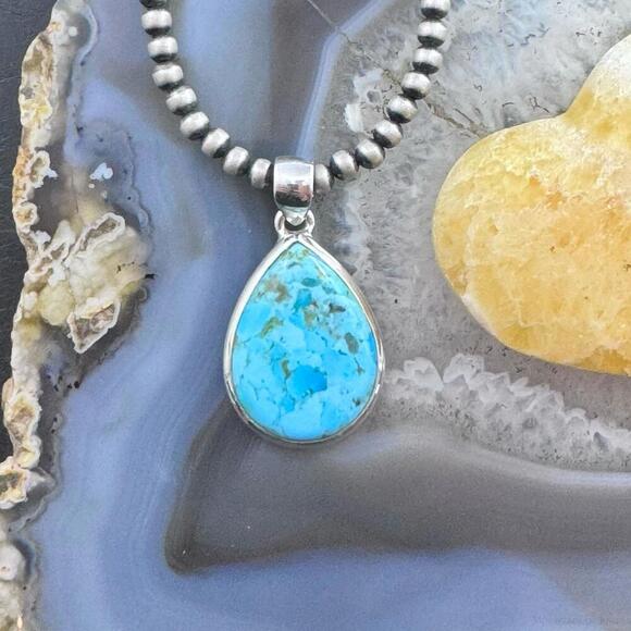 Sterling Silver Southwestern Style Teardrop Apatite Decorated Pendant For Women - Picture 2 of 10